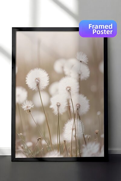 Postifull Tablou înrămat cu iarbă de bumbac, cadru negru și poster, pictură v...