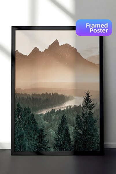 Postifull Tablou înrămat Pine Tree Valley, cadru negru și poster, pictură mur...