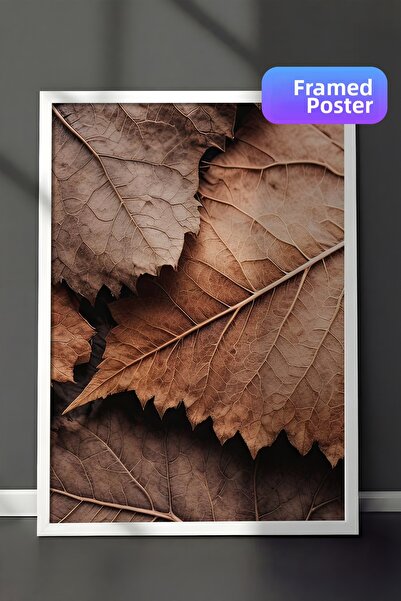 Postifull Pictură înrămată cu frunze maro, cadru alb și poster, pictură verti...