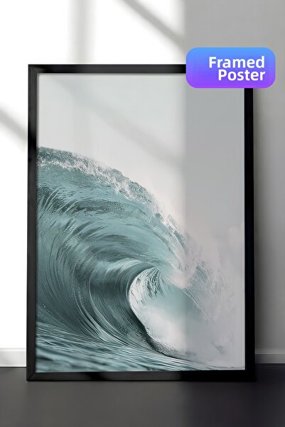 Postifull Pictură înrămată Big Wave, cadru negru și poster, pictură verticală...