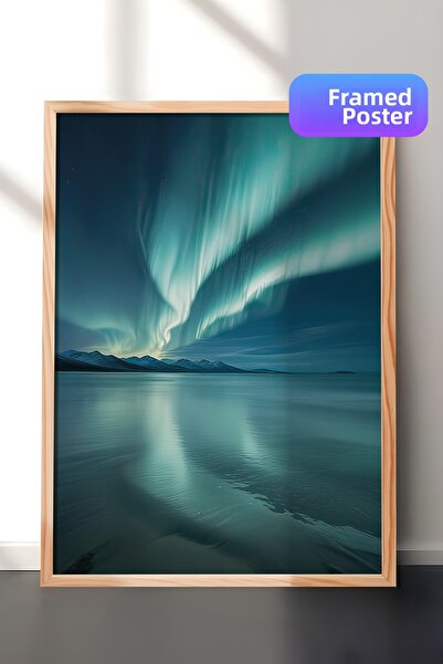 Postifull Pictură înrămată cu lumini ale nordului, cadru din lemn și poster, ...