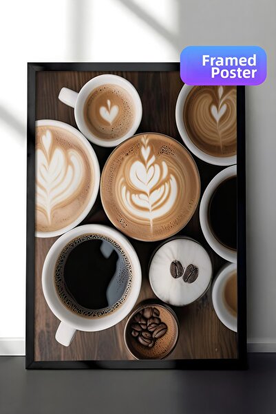 Postifull Pictură înrămată cu varietăți de cafea, cadru negru și poster, pict...