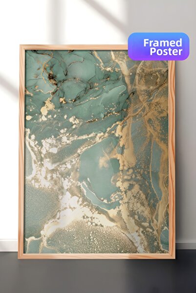 Postifull Pictură înrămată cu marmură verde abstractă nr. 1, pictură vertical...