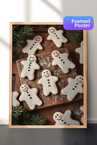 Postifull Tablou cu rama din lemn, poster de Anul Nou, decor de Anul Nou, Gin...