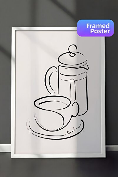 Postifull Pictură înrămată cu linie de cafea, cadru alb și poster, pictură de...