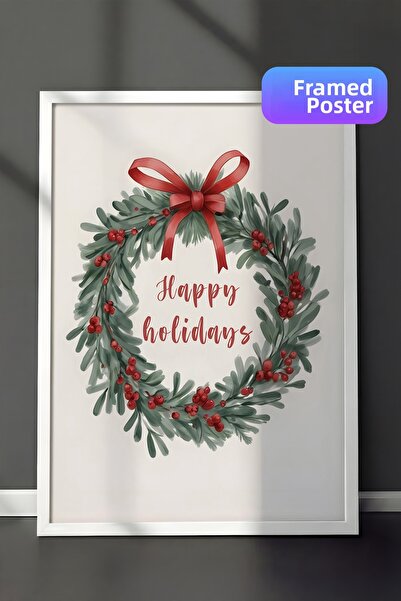 Postifull Εικόνα με κορνίζα Happy Holidays, Λευκό πλαίσιο και αφίσα, Ζωγραφικ...