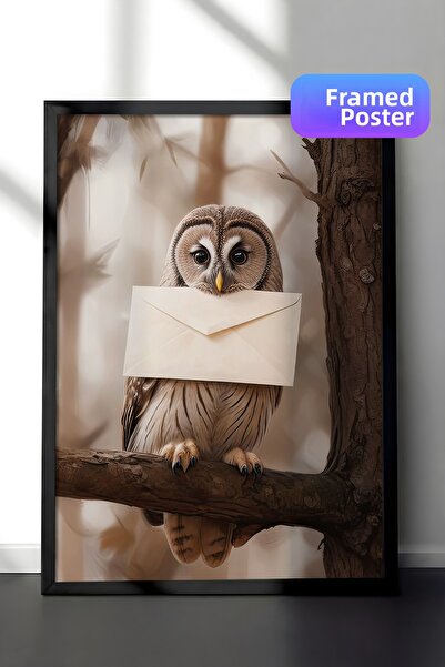 Postifull Pictură înrămată cu bufniță, cadru negru și poster, pictură vertica...