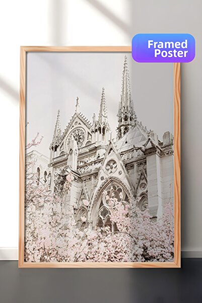Postifull Pictură înrămată de Notre Dame, cadru din lemn și poster, pictură d...