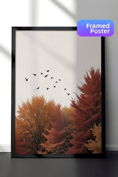 Postifull Pictură înrămată cu păsări peste pădure, pictură verticală pe peret...