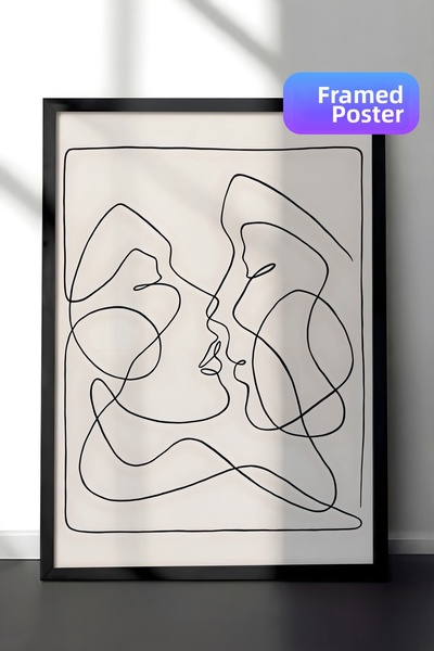 Postifull Tablou cu rama neagra, set de postere si rame, One Line Art nr. 3 C...