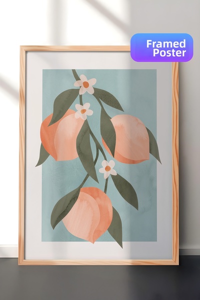 Postifull Pictură înrămată cu ramă cu ramură de piersică abstractă, pictură v...