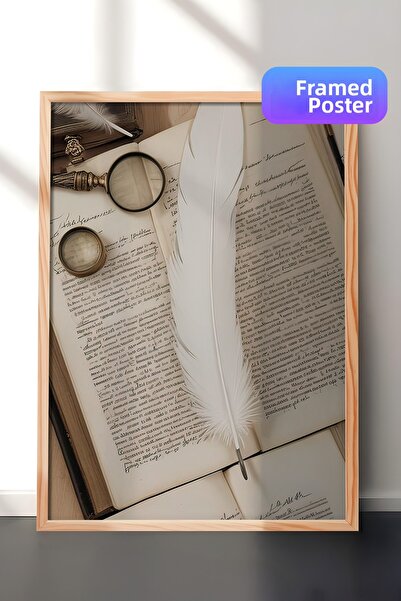 Postifull Pictură înrămată cu pene, cadru din lemn și poster, pictură vertica...