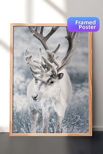 Postifull Pictură înrămată cu reni de iarnă, cadru din lemn și poster, pictur...