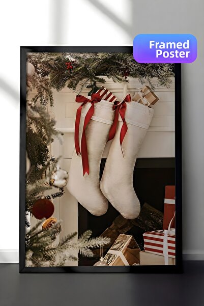 Postifull Tablou cu rama neagra, poster de Anul Nou, decor de Anul Nou, ciora...