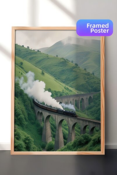 Postifull Tablou înrămat cu tren magic, cadru din lemn și poster, pictură ver...