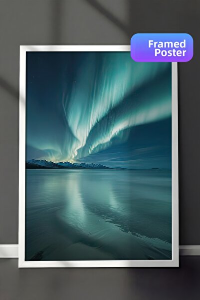 Postifull Ζωγραφική με κορνίζα Northern Lights, Λευκό πλαίσιο και αφίσα, Ζωγρ...