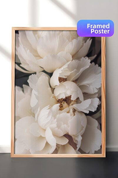 Postifull Pictură înrămată cu paeonii în flori, cadru din lemn și poster, pic...