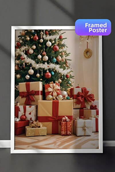 Postifull Tablou cu rama alba, poster de Anul Nou, decor de Anul Nou, cadouri...