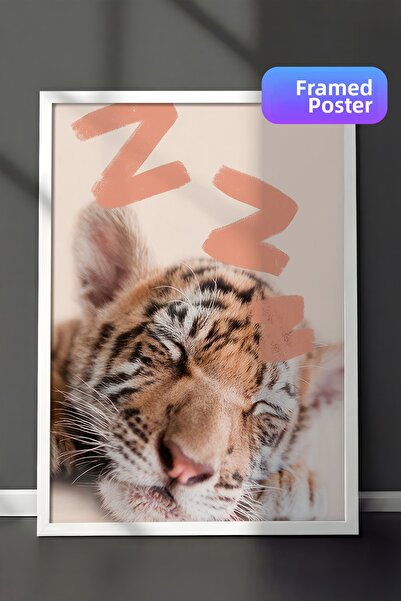 Postifull Pictură înrămată cu tigru adormit, cadru alb și poster, pictură de ...