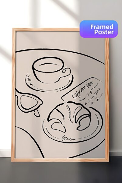 Postifull Pictură înrămată pentru mic dejun francez, cadru din lemn și poster...