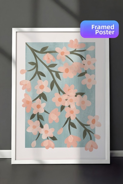 Postifull Pictură înrămată cu flori de cireș abstracte, pictură verticală pe ...