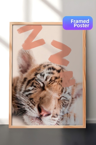 Postifull Pictură înrămată cu tigru pentru bebeluș, cadru din lemn și poster,...