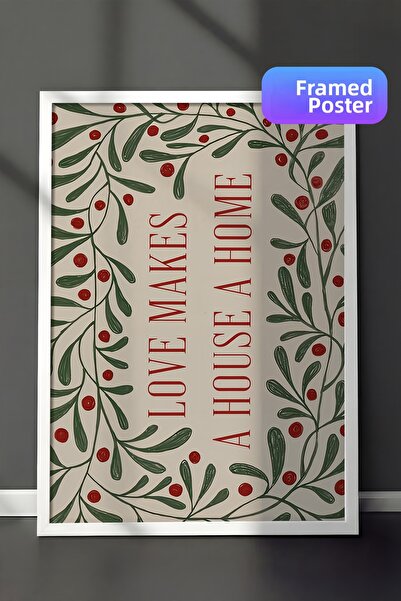 Postifull Картина с бяла рамка, коледна постер с рамка, „Любовта превръща къщ...
