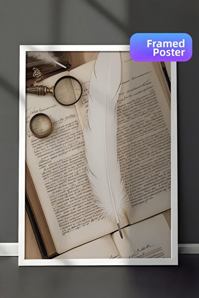 Postifull Πίνακας με κορνίζα με πούπουλα, λευκό πλαίσιο και αφίσα, κάθετη ζωγ...