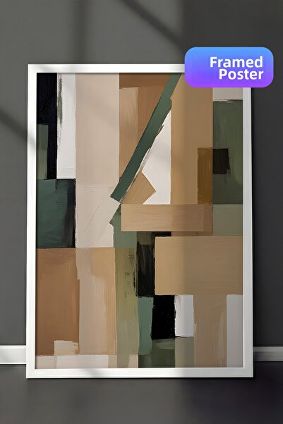 Postifull Tablou cu rama alba, pictura de perete, forme pictate nr. 2 seria c...