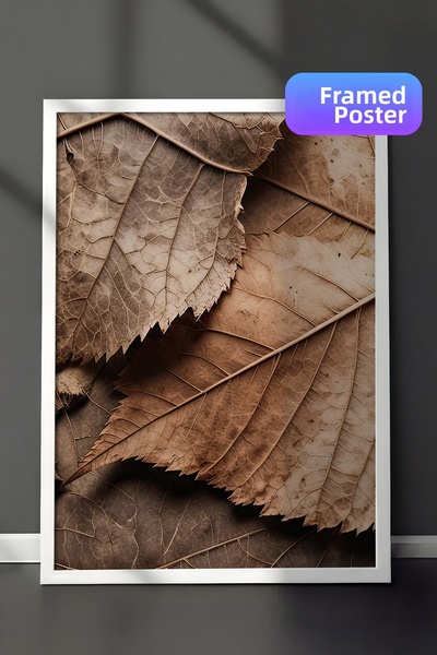 Postifull Tablou înrămat cu frunze maro, cadru alb și poster, pictură vertica...