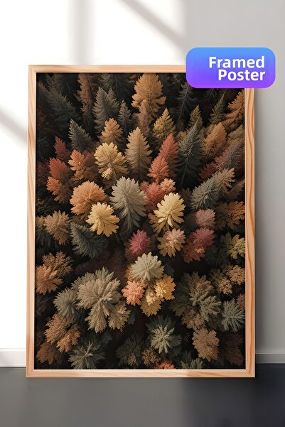 Postifull Tablou înrămat cu pădure de toamnă, cadru din lemn și poster, pictu...