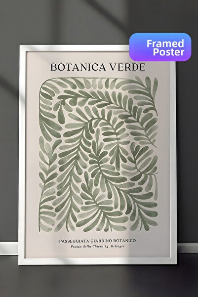 Postifull Tablou cu rama alba, set de postere si rame, seria Botanica Verde C...