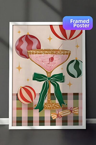 Postifull Tablou cu ramă albă, poster de Crăciun, decor de Crăciun, serie Com...