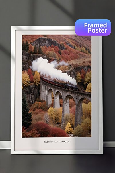 Postifull Pictură înrămată cu cadru Glenfinnan Viaduct, cadru alb și poster, ...