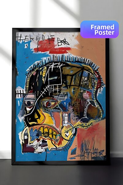 Postifull Tablou cu ramă neagră, set de postere și rame, Basquiat Skull Comfo...