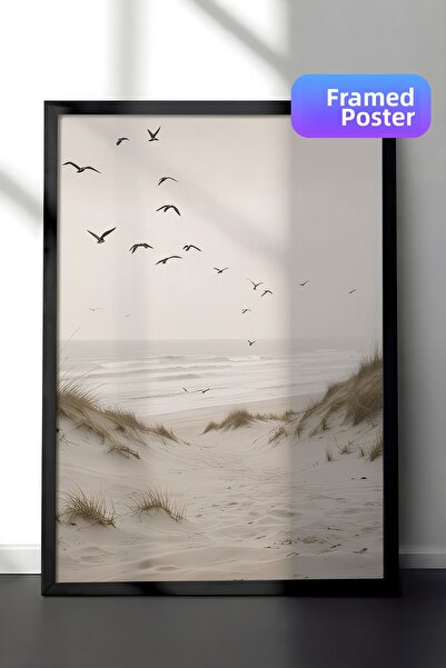 Postifull Ζωγραφική με κορνίζα Birds by the Beach, Μαύρος κορνίζα και αφίσα, ...