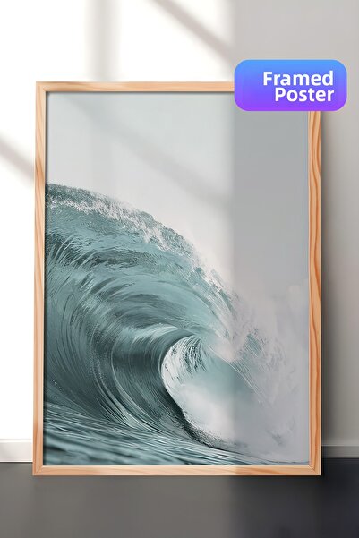 Postifull Pictură înrămată Big Wave, cadru din lemn și poster, pictură vertic...