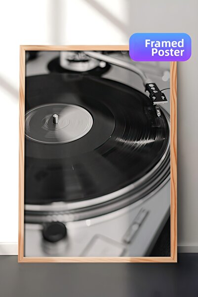 Postifull Tablou înrămat cu discuri de vinil, cadru din lemn și poster, pictu...