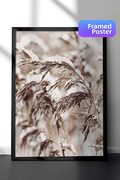 Postifull Pictură de Anul Nou Snowy Reed, cadru negru și poster, pictură vert...