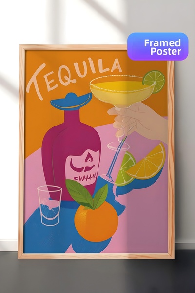 Postifull Tablou cu rama din lemn, set de postere si rame, Tequila Made Me Do...