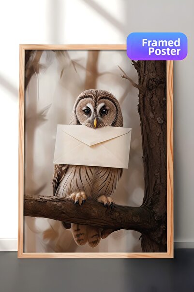 Postifull Pictură înrămată cu bufniță, cadru din lemn și poster, pictură vert...