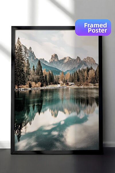 Postifull Pictură înrămată cu cadru Lake House, cadru negru și poster, pictur...