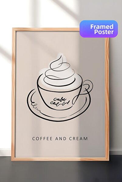 Postifull Pictură înrămată cu cafea și smântână, cadru din lemn și poster, pi...