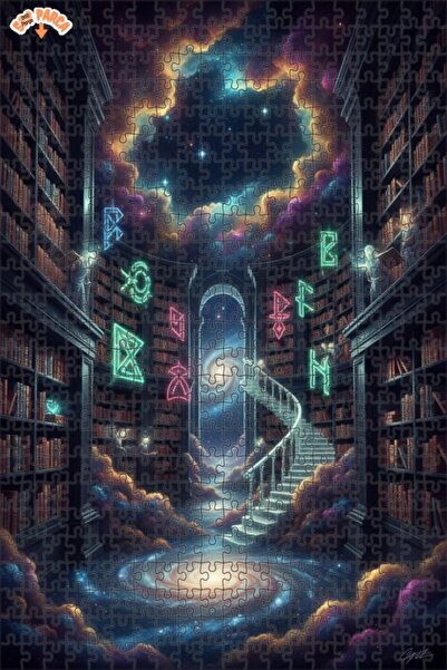 Teona Ahşap لغز خشبي مؤطر بطبقتين بمظهر لوحة زيتية، مستوحى من مكتبة الكون الغ...