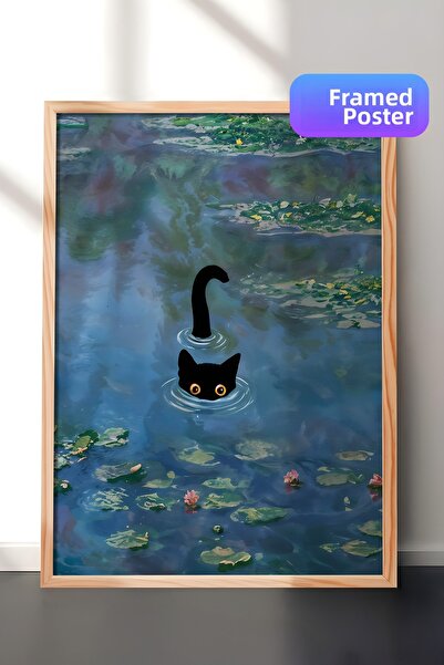 Postifull Wood Framed Painting, Cat Print Monet Waterlily - 2, Comfort Series...