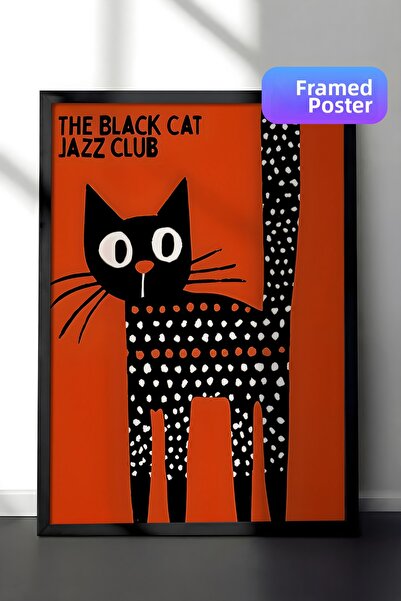 Postifull لوحة مؤطرة باللون الأسود، The Black Cat Jazz Club - 2، لوحة حائط لل...