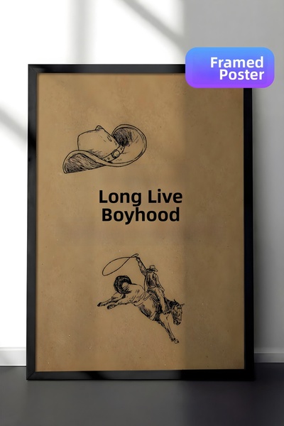 Postifull لوحة مؤطرة باللون الأسود، Long Live Boyhood، لوحة حائط المطبخ من سل...