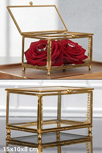 Dantelux Рамка за пръстен от стъкло - кутия за бижута (15x10x8 cm) - златист ...