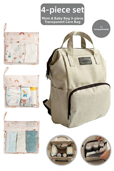 Meleni Baby مجموعة من 4 قطع - حقيبة ظهر للأم والطفل مع منظم للمواليد الجدد مع...