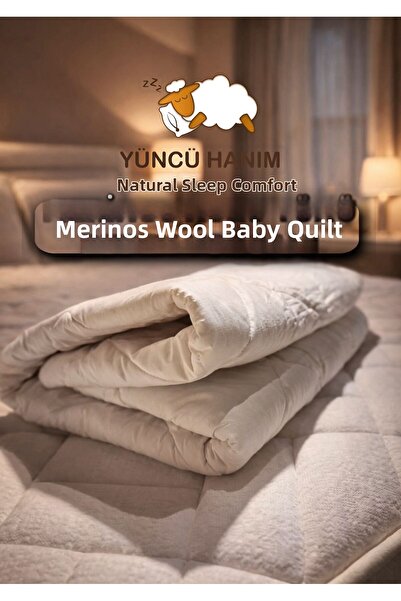 Yüncü Hanım لحاف أطفال مبطن بخيوط ميرينو 100% مقاس 95 × 145 سم + وسادة أطفال ...